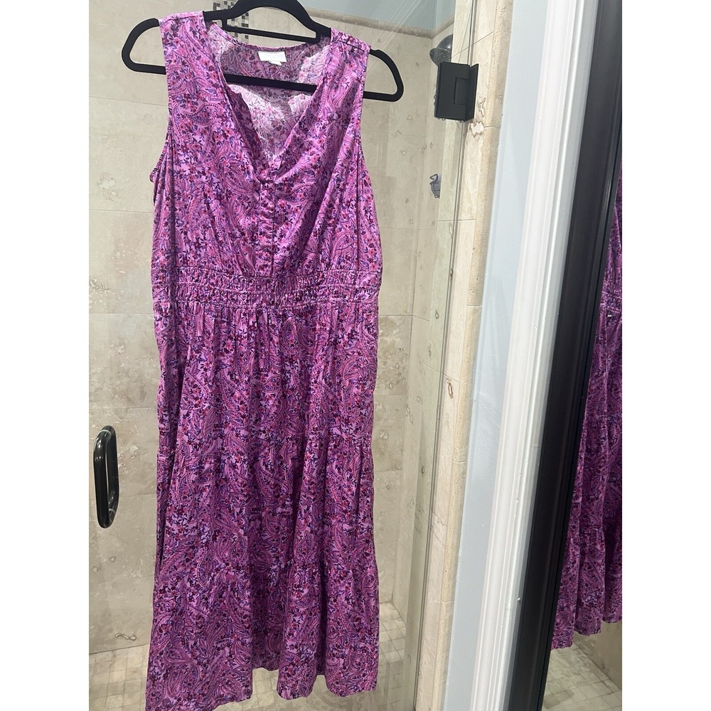 J Jill Santa Rosa Dress Sleeveless Midi Pink Paisley Floral Pocket Cotton M
